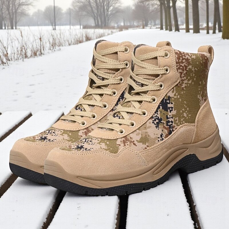 Men's Waterproof Warm Tactical Boots, Non-Slip Hiking Boots with Camo Design, Ideal for Outdoor Activities & Winter Adventures2