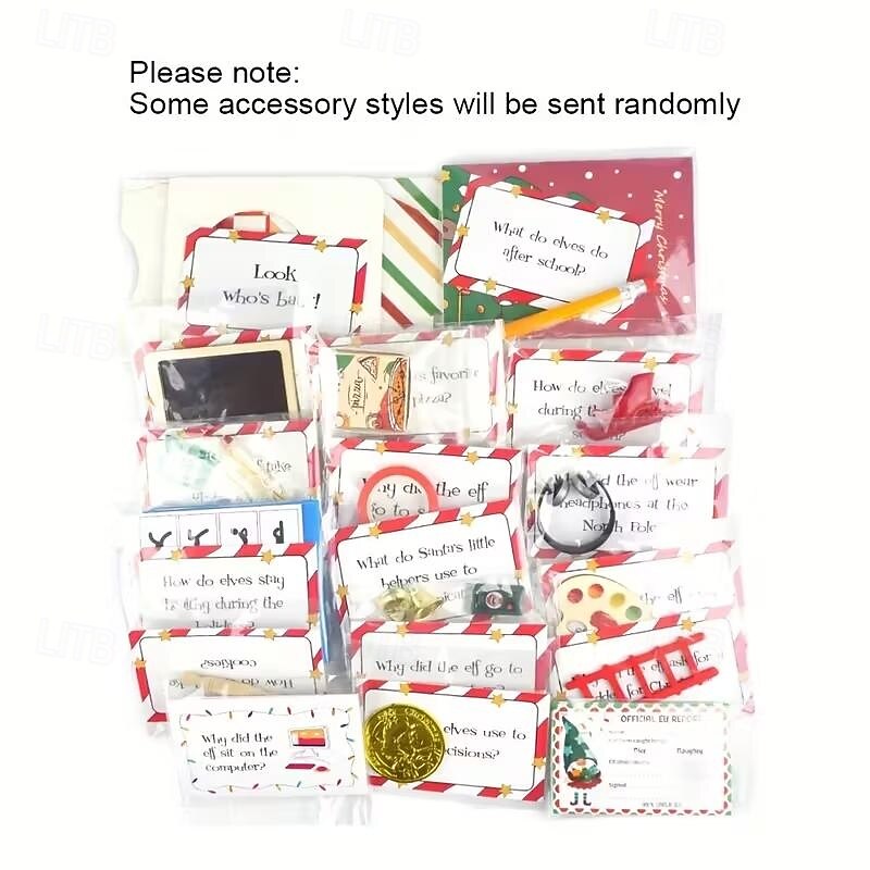 24-Day Christmas Elf Arrival Kit Christmas Countdown Kit with Jokes and Surprises Elf Set 24 Days of Christmas3