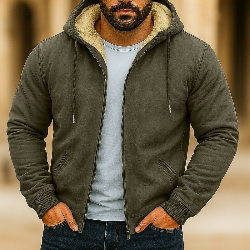 Men's Hoodie Full Zip Hoodie Fleece Hoodie Fleece lined Hoodie Brown Green Khaki Gray Hooded Plain Patchwork Sports & Outdoor Casual Daily Streetwear Cool Sportswear Fall Winter Clothing Apparel4