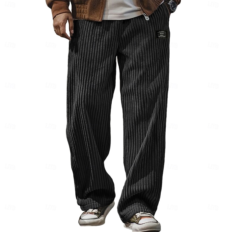 Men's Sweatpants Trousers Corduroy Pants Baggy Pants Straight Leg Sweatpants Drawstring Elastic Waist Solid Color Comfort Full Length Outdoor Daily Streetwear Fashion Classic Style Black White2