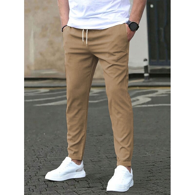 Men's Trousers Chinos Chino Pants Casual Pants Drawstring Pocket Elastic Waist Plain Comfort Full Length Outdoor Daily Going out Fashion Streetwear Blue 1# Black Micro-elastic2