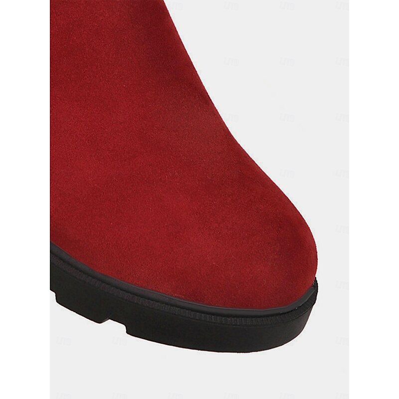 Women's Boots Christmas Daily Knee High Boots Buckle Low Heel Round Toe Classic Casual Minimalism Faux Suede Zipper Almond Black Red4