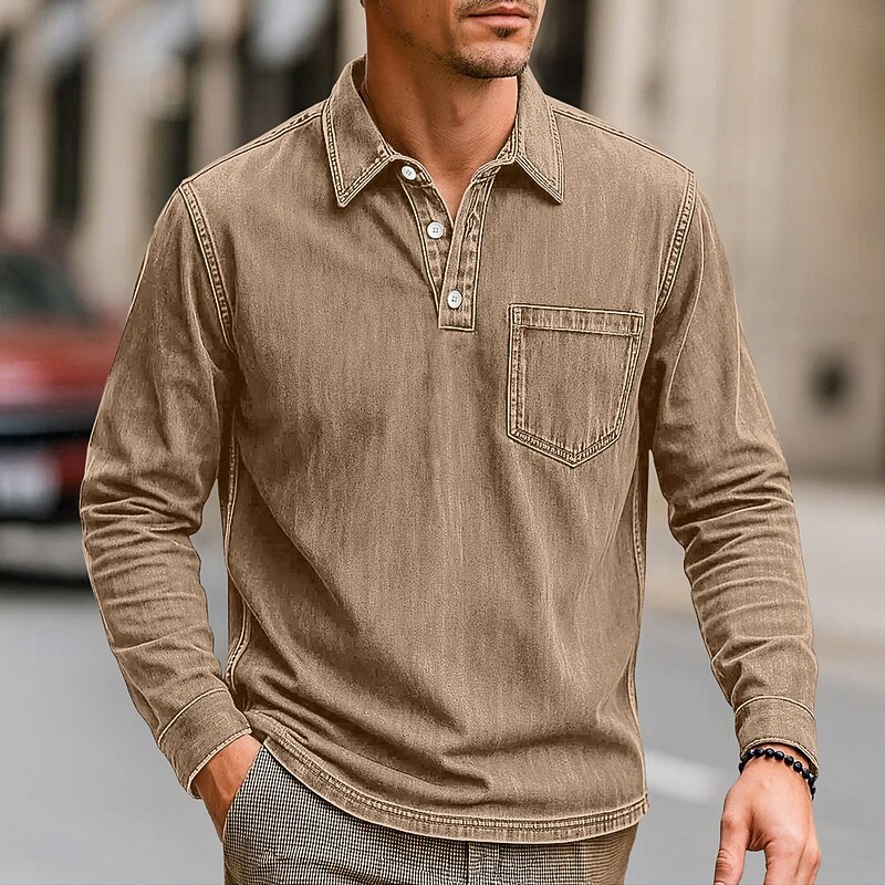 Men's Polo Shirts Golf Polos Shirts Street Business Classic Long Sleeve Vintage Basic Solid Color Plain Pocket Fall Winter Cross-Seasons Loose Fit Black Pink Navy Blue Blue Purple Brown Polo Shirts4