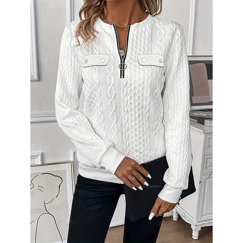 Women's Sweatshirt Solid Color Elegant Daily Casual Long Sleeve Crew Neck V Neck Regular Tops Daily Holiday Pocket Maroon White Pink Blue Spring Fall Winter Spring, Fall, Winter, Summer2