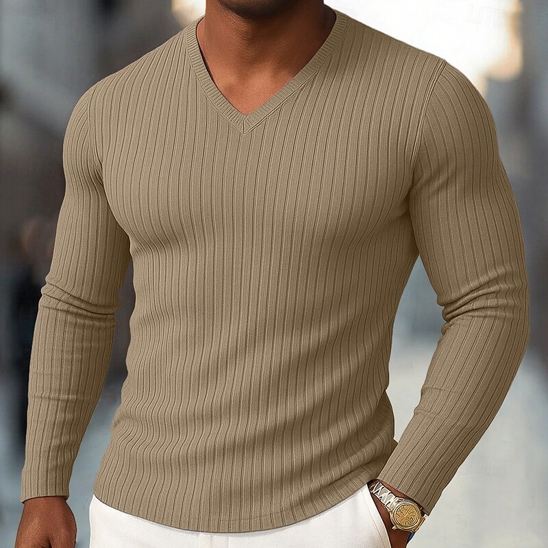 Men's T Shirt Muscle Shirt Ribbed Knit tee Tee Top Long Sleeve V Neck Spring Fall Winter Plain Pit Strip Fashion Designer Basic Knitting Vacation Street Casual Black Blue Purple Top Tee for Men3