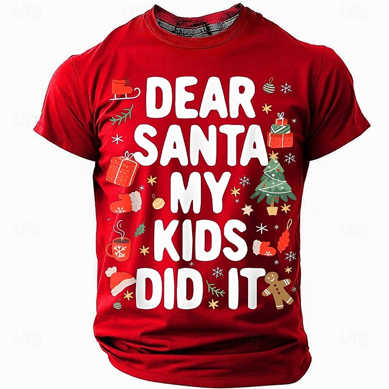 Christmas Funny 'Dear Santa My Kids Did It' Men's Short Sleeve Crewneck T-Shirt, Holiday Humor Tee, Gag Gift for Dad or Friend4