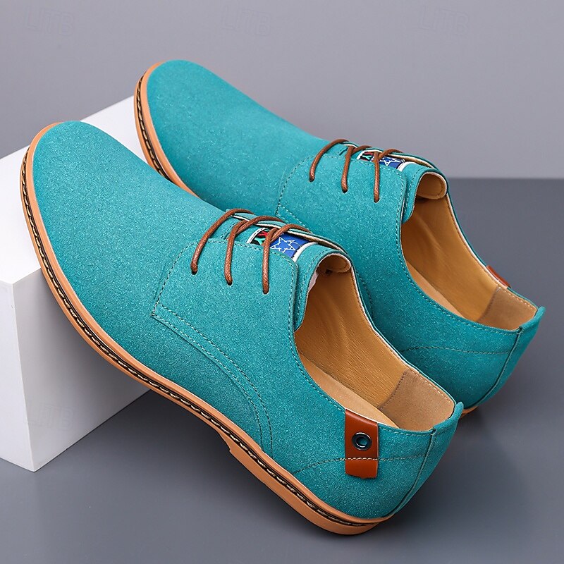 Men's Teal Suede Lace-Up Oxford Shoes with Soft Lining and Wooden Sole, Vintage Casual Dress Shoes for Parties and Business Outfits2