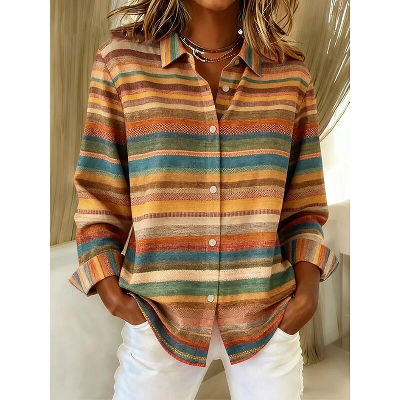 Women's Shirt Blouse Plaid Casual Long Sleeve Shirt Collar Regular Tops Daily Patchwork Buttons Print Yellow Blue Orange Fall Winter2