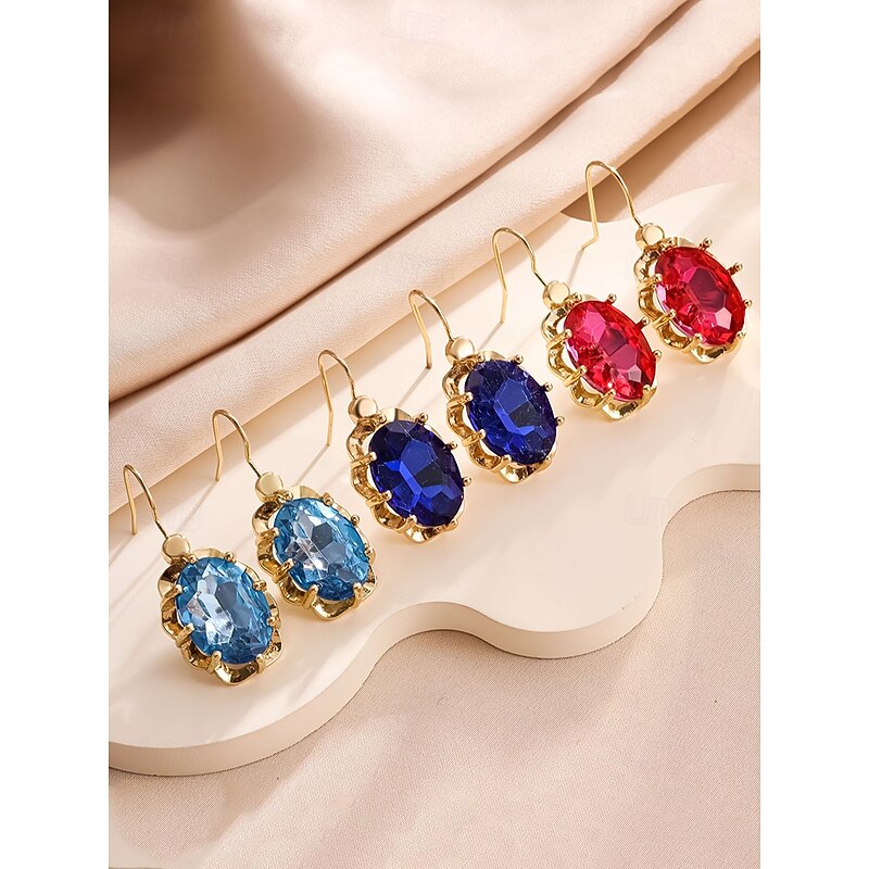 Women's Christmas Drop Earrings with Large Oval Crystal Gemstones, Elegant Gold-Tone Dangle Jewelry, Festive Holiday Party Accessories4