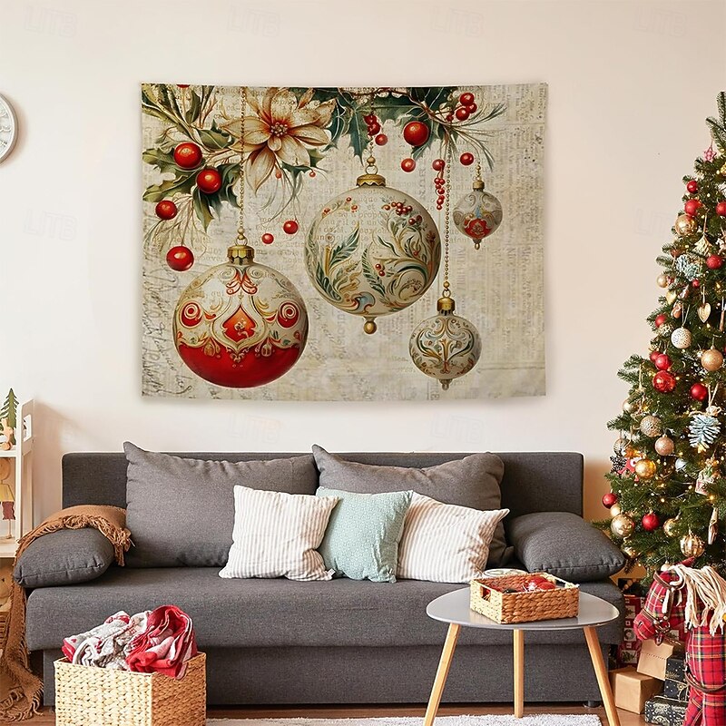 Christmas Tapestry Banners Blanket Ornaments Vintage Cozy Party Living Room Dorm Shooting Backgrounds Yard Gift Home Decor3