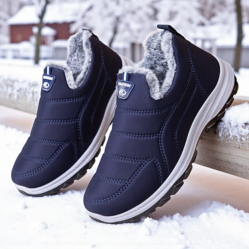 Men's Non-Slip Warm Winter Slip-On Sneakers with Faux Fur Lining, Casual Outdoor Walking Shoes for Cold Weather