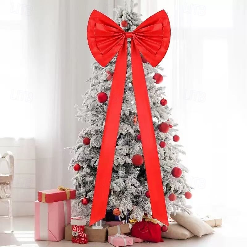 Large Red Christmas Ribbon Bows Ornaments Xmas Tree Decorations – Tree Topper Bows for Home, Office or Party, 78.87/23.62 Inch Holiday Gift Bows4