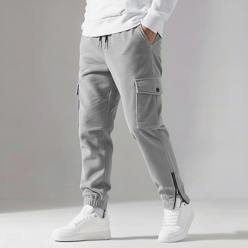 Men's Cargo Pants Trousers Corduroy Pants Slacks Baggy Pants Drawstring Front Pocket Plain Comfort Full Length Outdoor Home Party Vacation Fashion Black Navy Blue Micro-elastic4