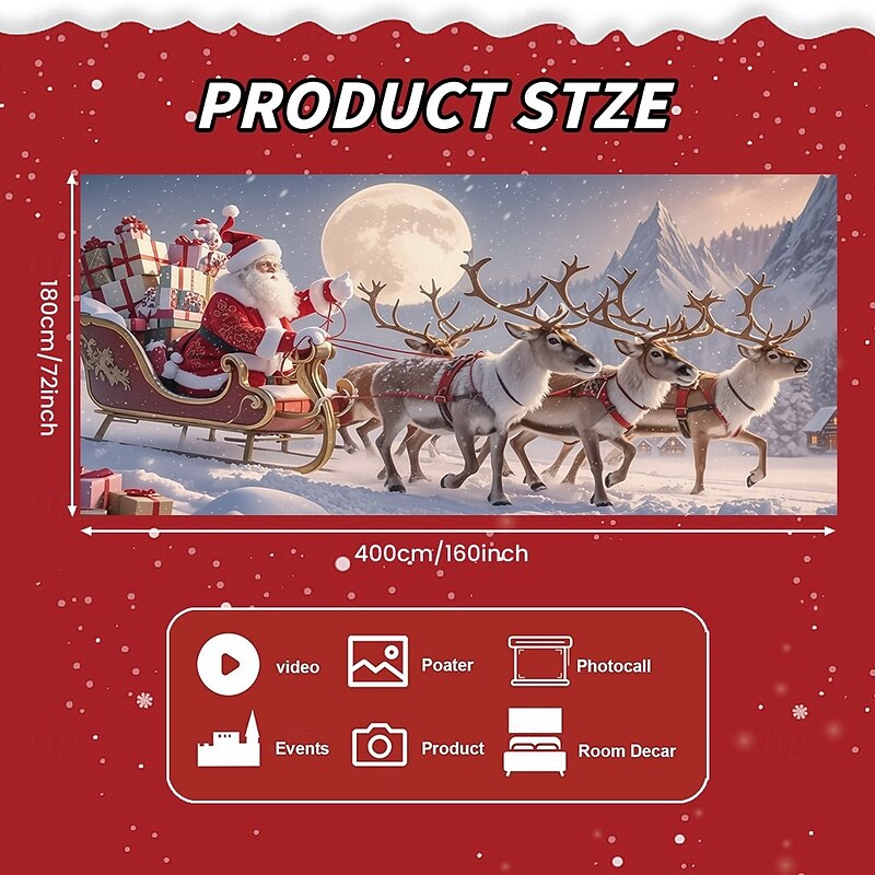 Christmas Garage Door Cover Santa Claus with Reindeer Skiing under Moonlight Large Hanging Backdrop Outdoor Holiday Wall Banner Yard Home Festive Seasonal Christmas Decoration4