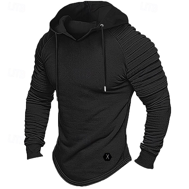 Men's T Shirt Hoodie Tee Top Long Sleeve Hoodie Hooded Lace Up Neck Summer Fall All Seasons Solid Color Fashion Designer Sporty Basic Hooded Street Casual Going out Black Wine Purple Top Tee for Men