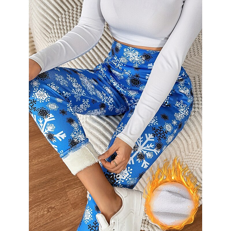 Christmas Women's Leggings Cozy Leggings Vacation Vintage Fashion Full Length High WaistPants Graphic Printing Fleece Thermal Warm Comfy Stretchy Formal Outdoor Vacation Red Blue Fall Winter Slim3
