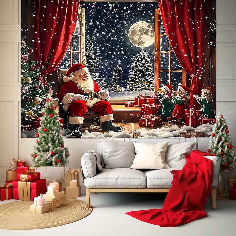 Christmas Tapestry Banners Blanket Santa Claus Cozy Party Living Room Dorm Shooting Backgrounds Yard Gift Home Decor