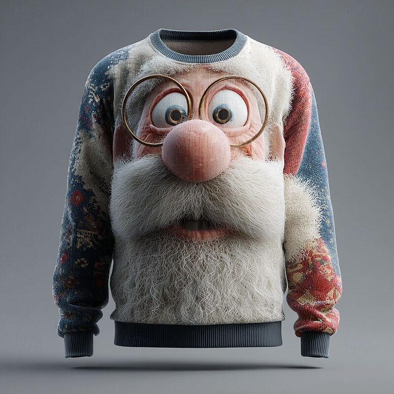 Ugly Christmas Sweater Men's Santa Claus 3D Print Pullover Sweater Jumper Knitwear Crewneck Casual Vacation Daily Keep Warm Long Sleeve Spring Fall Winter White / Red Yellow Red4