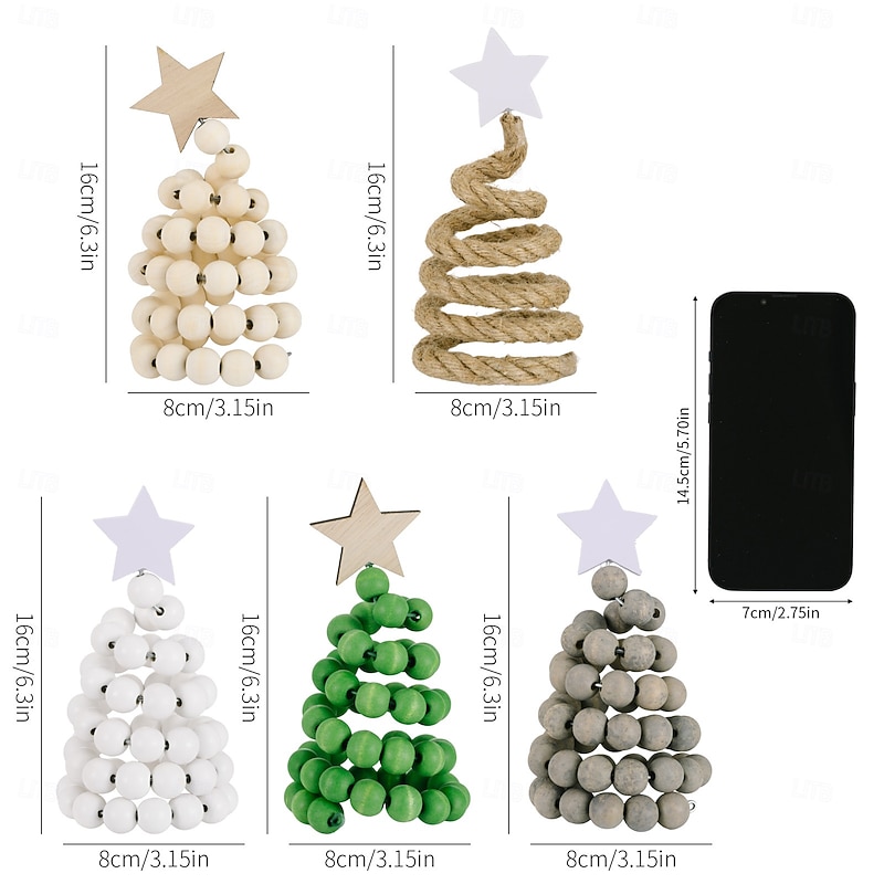 1pc Christmas Wood Bead Tree, Creative Nordic Wooden Xmas Tree Desktop Ornament, Holiday Table Decoration4