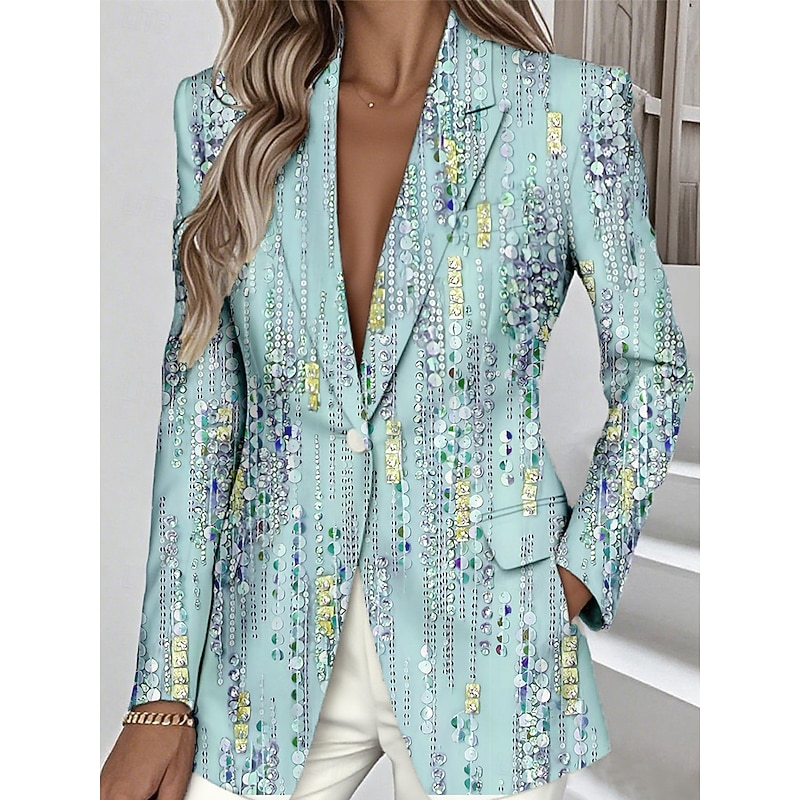 Women's Blazer Warm Pocket Buttons Daily Casual Geometric Formal Casual Regular Notch Lapel Regular Fit Long Sleeve Outerwear Blue Purple Green Spring Fall3