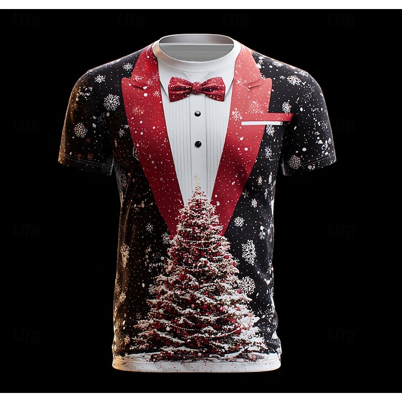 Christmas Men's Costume T Shirt Short Sleeve T shirt 3D Print Crew Neck Shirt Daily Designer Artistic Vacation Party Street Black / Red Red 3 Red All Seasons Clothing Apparel S M L XL XXL XXXL2