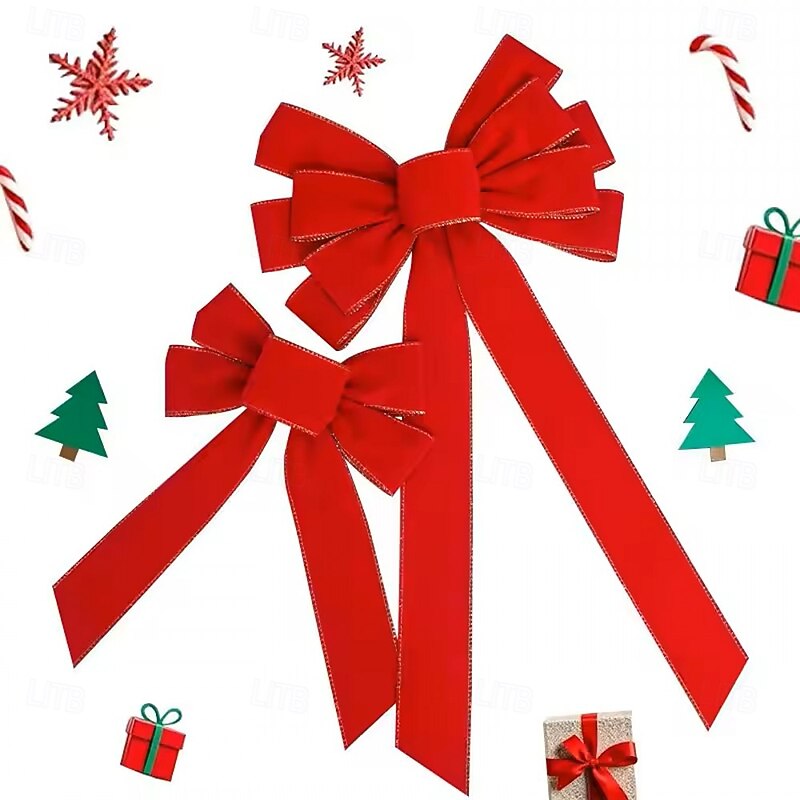 Christmas Tree Hanging Ornaments Red Wreath Bows Velvet Red Bows Hand Tied Easy Hanging Christmas Ornaments Holiday Gifts Deco Glitter Bow Front Door Pendant Decor Christmas Party New Year Decorations3