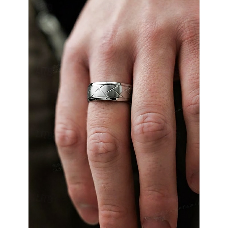 Men's Stainless Steel Geometric Pattern Rings – Modern Durable Band for Casual, Formal and Wedding Wear2