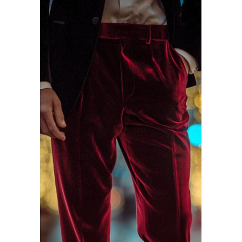 Men's Trousers Dress Pants Suit Pants Velvet Pants Pocket Plain Comfort Soft Full Length Party Business Daily Fashion Streetwear Black Wine Micro-elastic2
