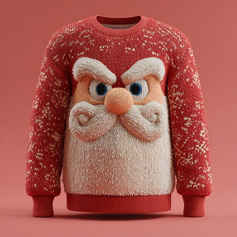 Ugly Christmas Sweater Men's Santa Claus 3D Print Pullover Sweater Jumper Knitwear Crewneck Casual Vacation Daily Keep Warm Long Sleeve Spring Fall Winter White / Red Yellow Red3