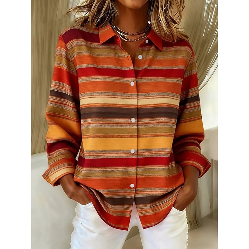 Women's Shirt Blouse Plaid Casual Long Sleeve Shirt Collar Regular Tops Daily Patchwork Buttons Print Yellow Blue Orange Fall Winter