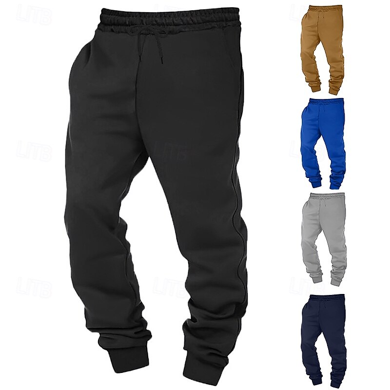 Men's Sweatpants Joggers Fleece Pants Trousers Casual Pants Drawstring Elastic Waist Plain Warm Full Length Outdoor Home Daily Fashion Classic Style Black White Inelastic