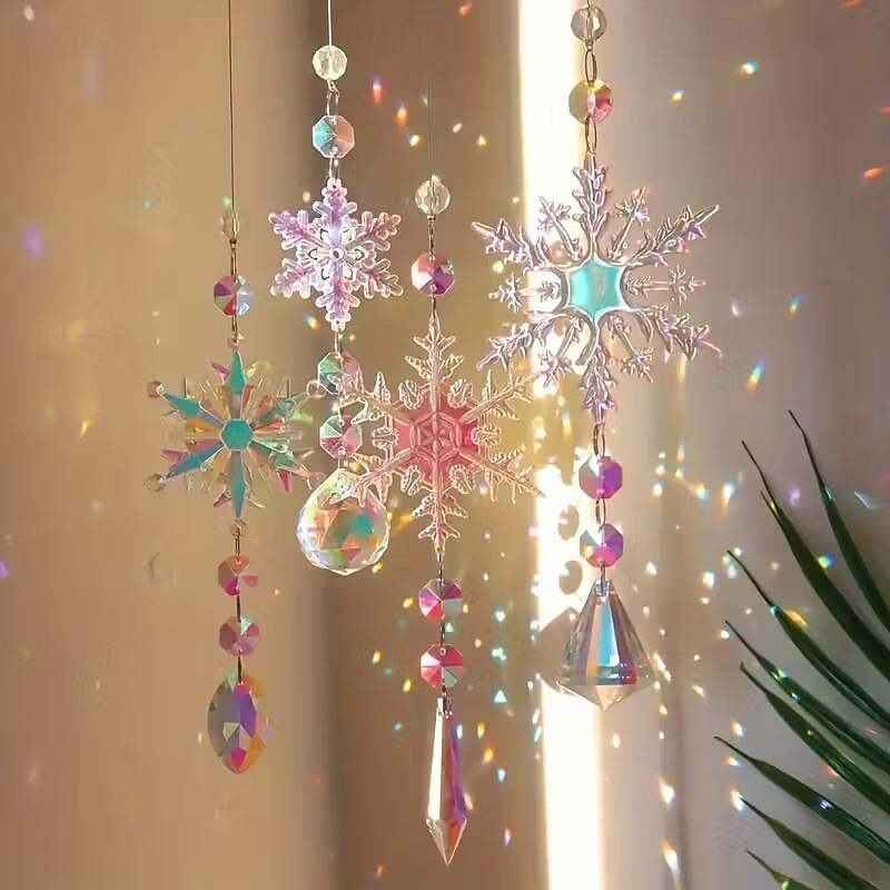 4pcs Exquisite Crystal Snowflake Ornaments - Elegant Winter Decorations for Christmas Tree Party Favors Anniversaries and Birthday Gifts - Colorful Sparkling and Dazzling Xmas Decor4
