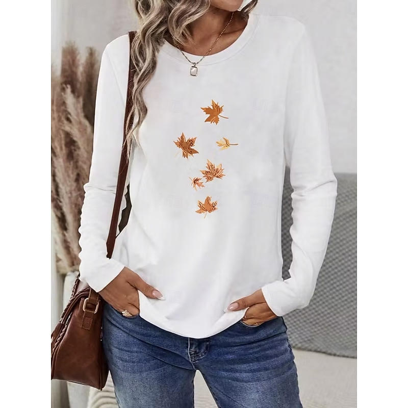Women's T Shirt Floral Graphic Vintage Fashion Stylish Long Sleeve Crew Neck Round Neck Regular Tops Daily Weekend Print Black White Yellow Red Green Summer Spring Fall
