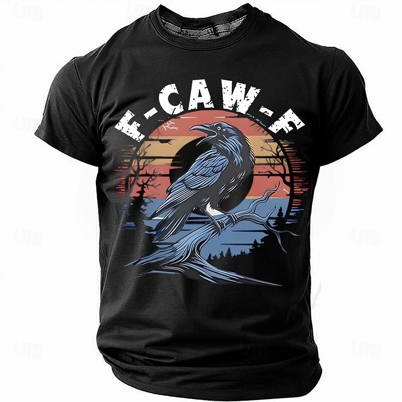 F-CAW-F Funny Raven T-Shirt, Vintage Sunset Crow Graphic Tee, Humorous Bird Pun Shirt for Men Summer Spring Clothing Apparel S M L XL XXL XXXL