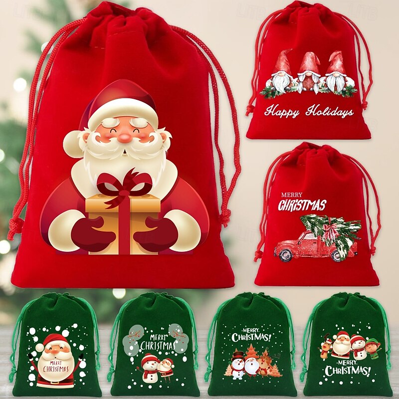 7pcs Large Christmas Drawstring Bags - Santa Claus, Merry Christmas, Red & Green Holiday Party Favors with Drawstring Closure Gift Bags Ideal for Xmas, Halloween, Easter, Thanksgiving Gifts Storage2
