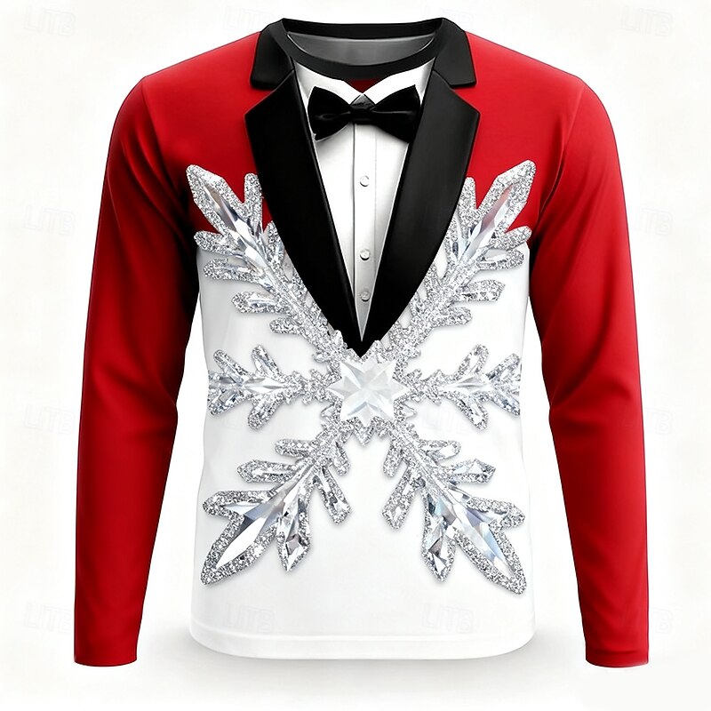 Christmas Men's Tuxedo Costume T Shirt Long Sleeve T shirt 3D Print Crew Neck Shirt Fashion Basic 3D Street Casual Daily Red Summer Spring Clothing Apparel S M L XL XXL XXXL