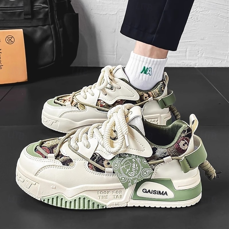 Men's Chunky Sole Camouflage Sneakers, Trendy Streetwear Lace-Up Running Shoes, Comfortable Casual Athletic Footwear for Daily Wear & Sports3