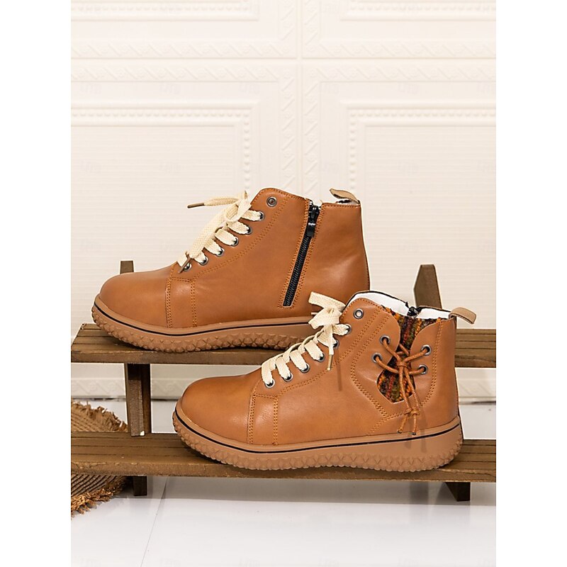 Women's Warm Lace-Up Ankle Boots with Side Zipper, Casual Winter Walking Shoes, Stylish Outdoor Footwear for Cold Weather4