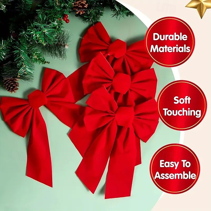10/20pcs Christmas Ribbon Bows Ornaments Xmas Tree Decorations – Large Red Velvet Bows, 13x9 Inch, Elegant Holiday Decor for Wreaths, Tree, Gifts, Indoor/Outdoor Party3