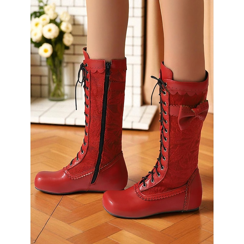 Women's Brown Edwardian Vintage Lace-Up Mid-Calf Boots with Embroidered Fabric Panels - Retro Victorian Inspired Shoes for Ladies, Ideal for Cosplay, Theater, Steampunk & Daily Retro Fashion