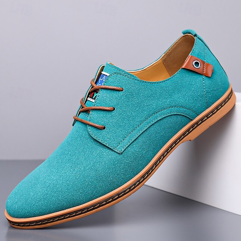 Men's Teal Suede Lace-Up Oxford Shoes with Soft Lining and Wooden Sole, Vintage Casual Dress Shoes for Parties and Business Outfits