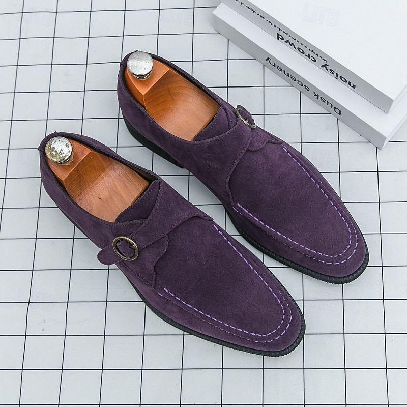 Men's Purple Suede Monk Strap Shoes with Metal Buckle, Vintage British Style Dress Shoes for Formal Events, Parties and Fashion Enthusiasts3