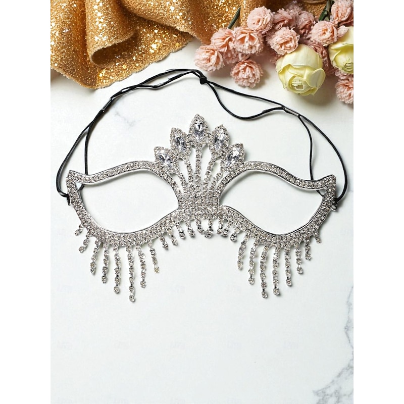 Women's Rhinestone Masquerade Mask, Elegant Crystal Eye Mask with Dangling Fringe for Costume Ball, Prom & Party Events3