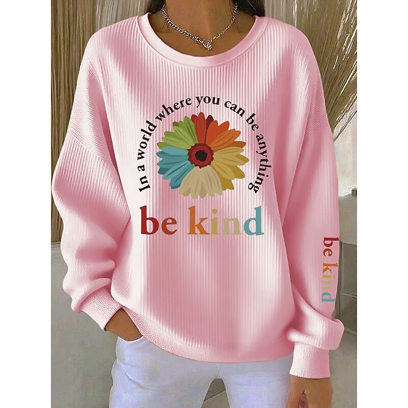 Women's Sweatshirts Graphic Letter Vintage Casual Long Sleeve Crew Neck Regular Tops Street Dailywear Casual Print White Yellow Pink Blue Spring Fall Winter2