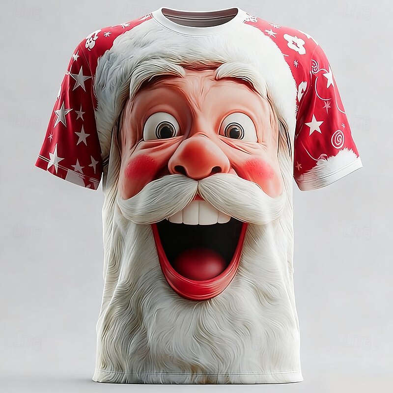 Christmas Men's Santa Claus 3D T Shirt Short Sleeve T shirt 3D Print Crew Neck Shirt Daily Designer Artistic Vacation Party Street Red 3 Red Red 2 All Seasons Clothing Apparel S M L XL XXL XXXL2