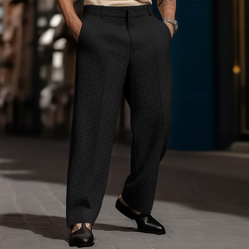 Men's Trousers Dress Pants Baggy Pants Waffle Pants Pocket Wide Leg Plain Breathable Full Length Outdoor Party Business Vacation Fashion Black White Inelastic4