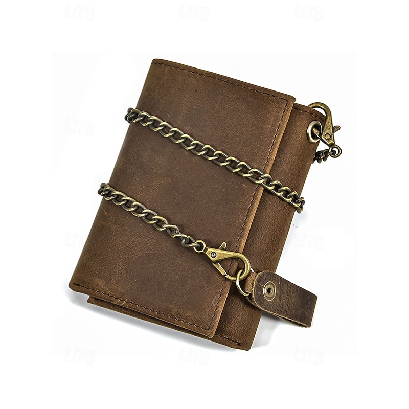 Men's Genuine Leather Wallet with Key Slot & Chain, Vintage Bifold Card Holder, Multi-Functional Coin Purse for Daily Use & Travel2
