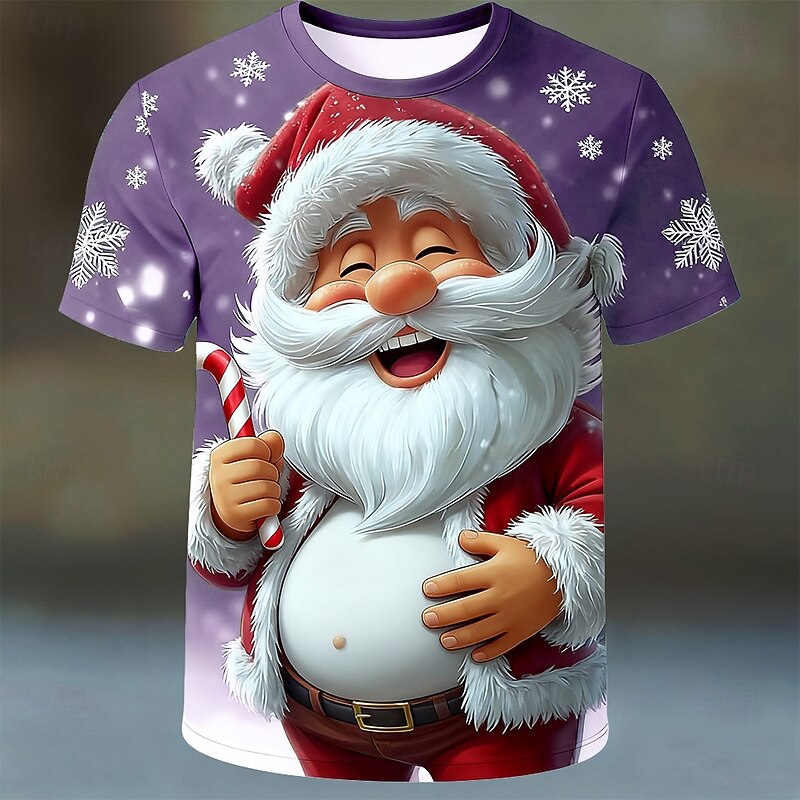 Christmas Men's Santa Claus T Shirt Short Sleeve T shirt 3D Print Crew Neck Shirt Daily Designer Artistic Vacation Party Street Red Blue Purple All Seasons Clothing Apparel S M L XL XXL XXXL3