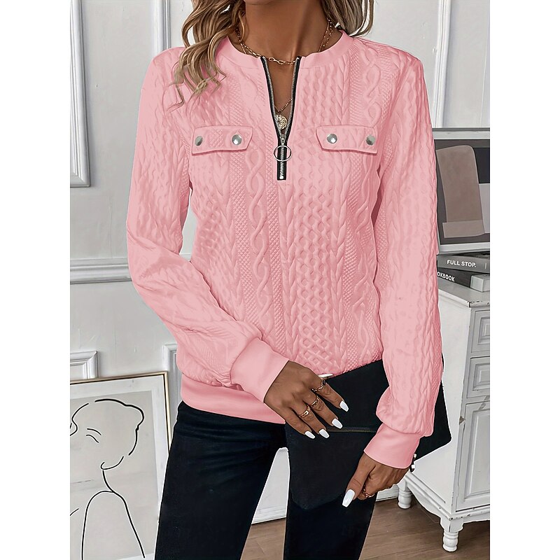 Women's Sweatshirt Solid Color Elegant Daily Casual Long Sleeve Crew Neck V Neck Regular Tops Daily Holiday Pocket Maroon White Pink Blue Spring Fall Winter Spring, Fall, Winter, Summer4