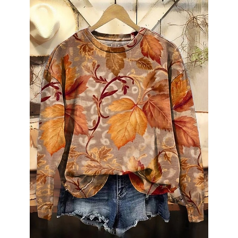 Women's Pullover Sweatshirt Floral Graphic Casual Long Sleeve Crew Neck Regular Tops Home Work Street Orange Spring Fall Winter